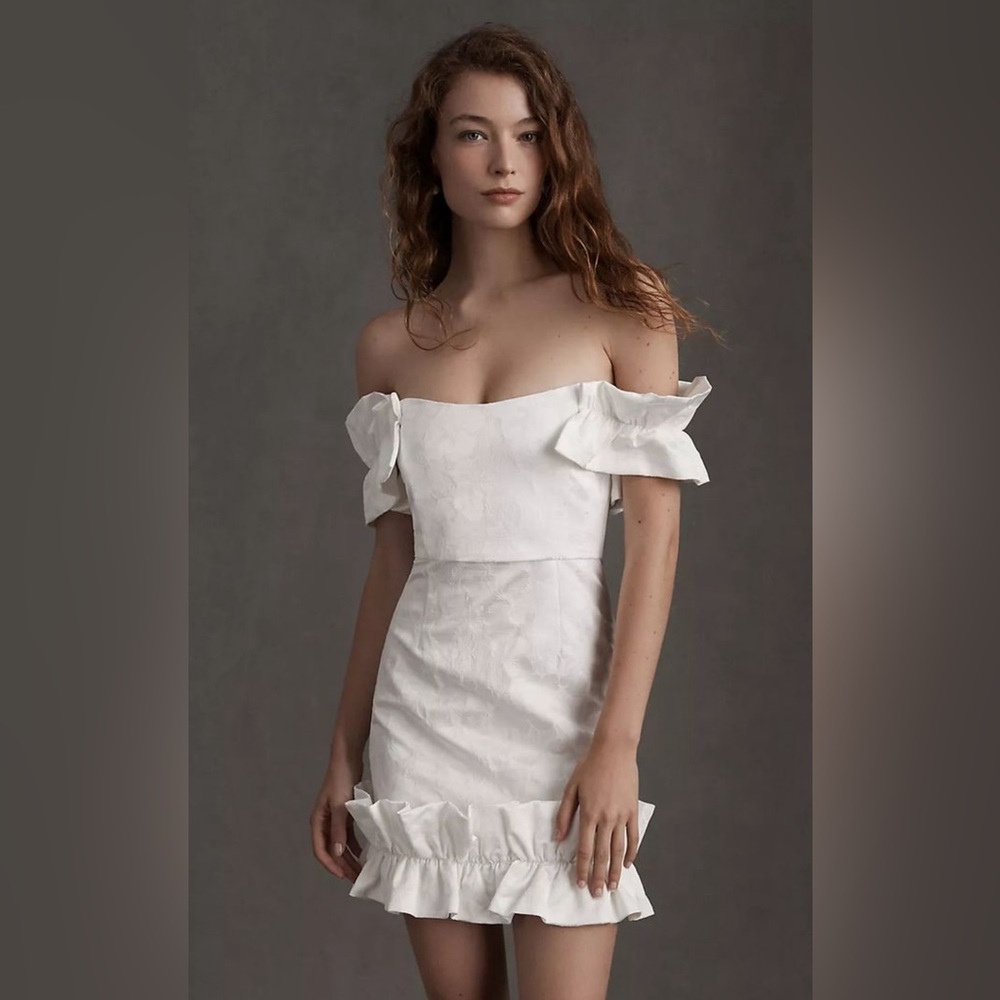 V. Chapman Off-Shoulder White Dress